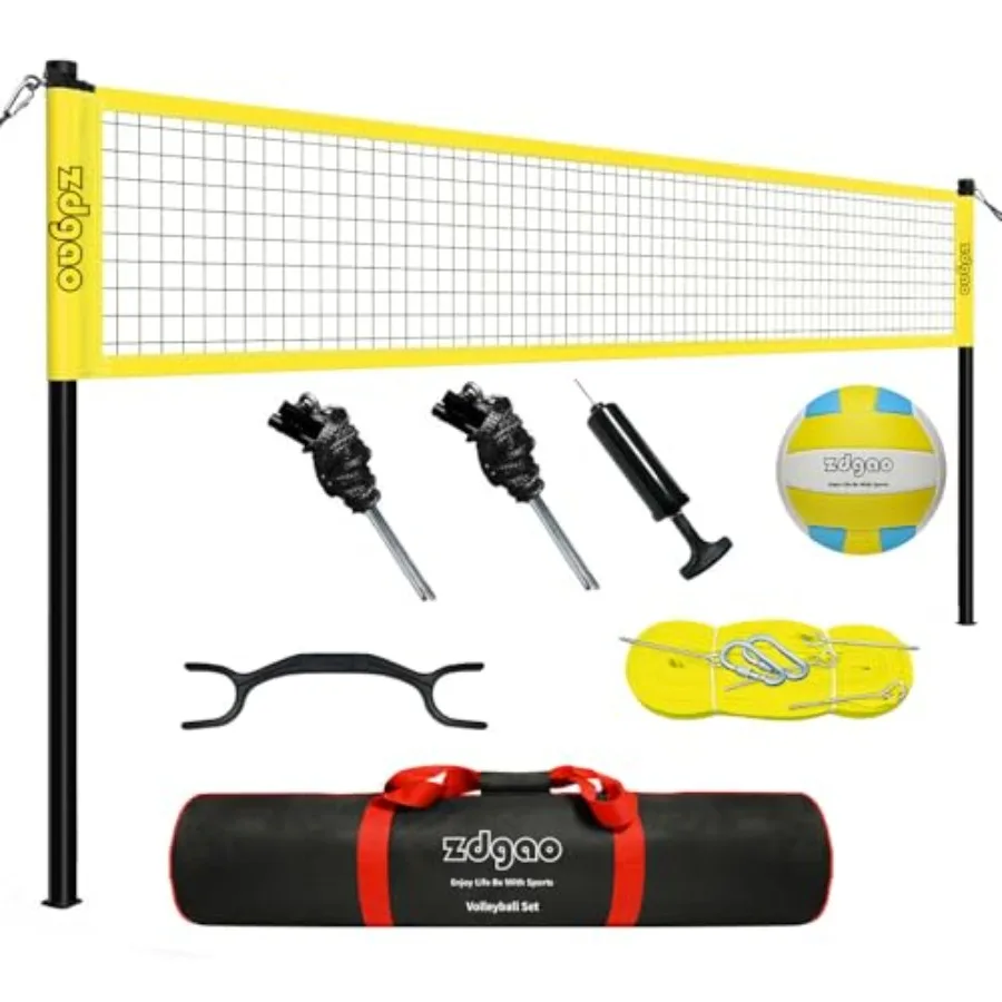 

Волейбольная сетка для улицы - портативный волейбольный комплект для двора с профессиональной сеткой из волокон, мячом и насосом.