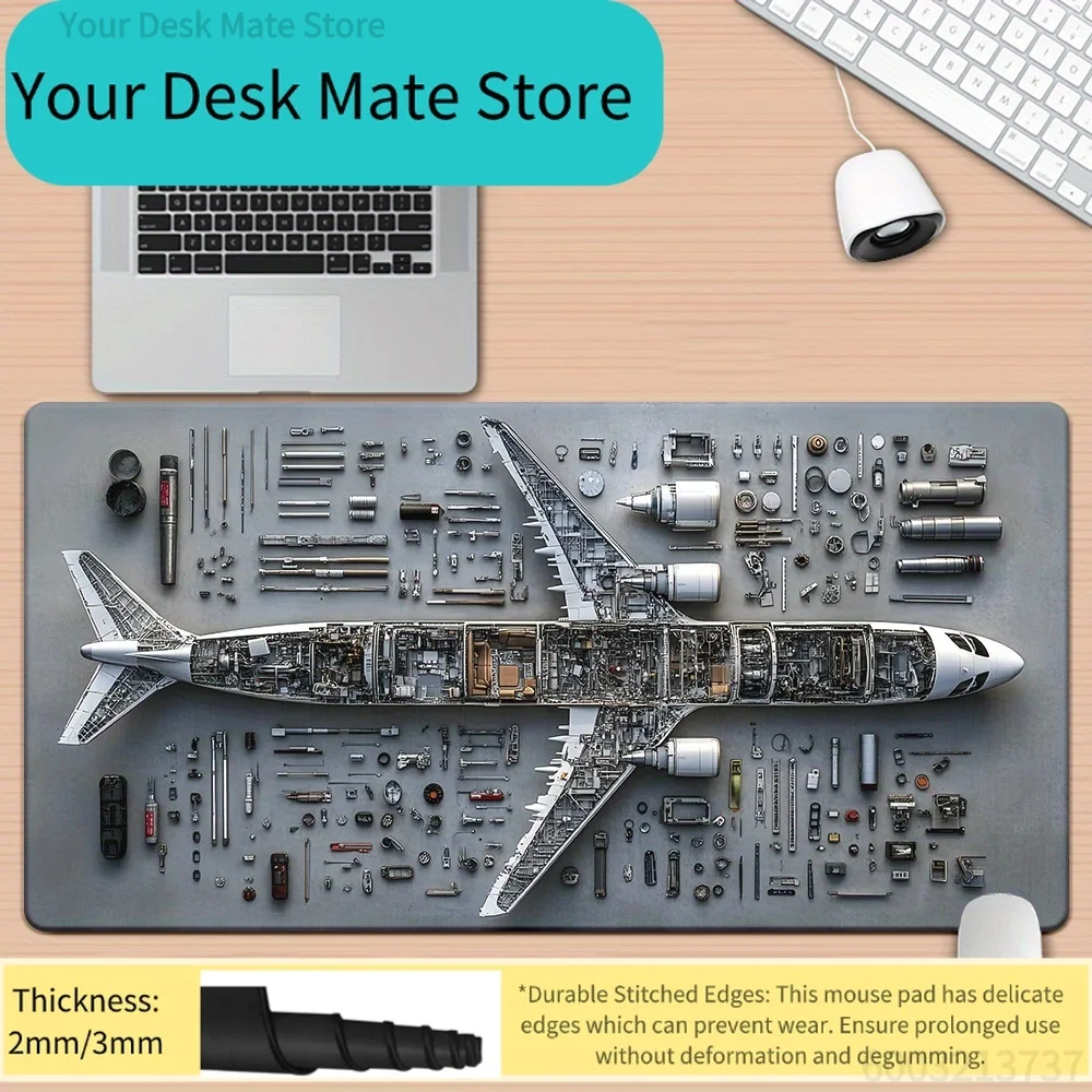 

1 Large Airplane Disassembly Diagram Printed Non-Slip Stitched Edge Desk Mat for Gaming Office Home