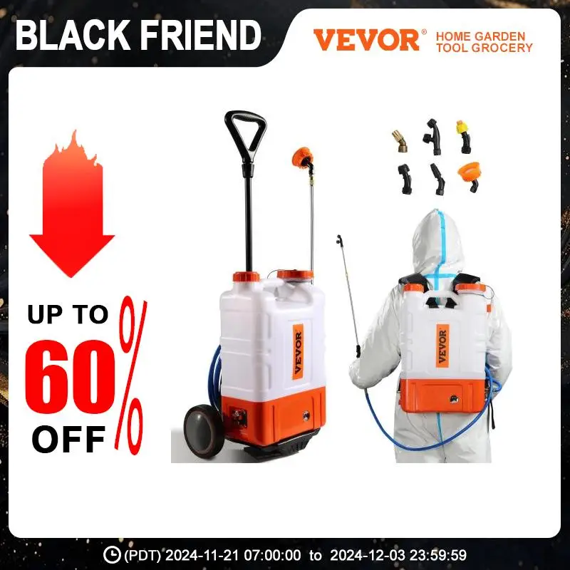 VEVOR Backpack Sprayer w/Cart 0-94PSI Adjustable Pressure 12V 7.2Ah Battery Wide Mouth Lid Garden Sprayer for Weeding/Cleaning