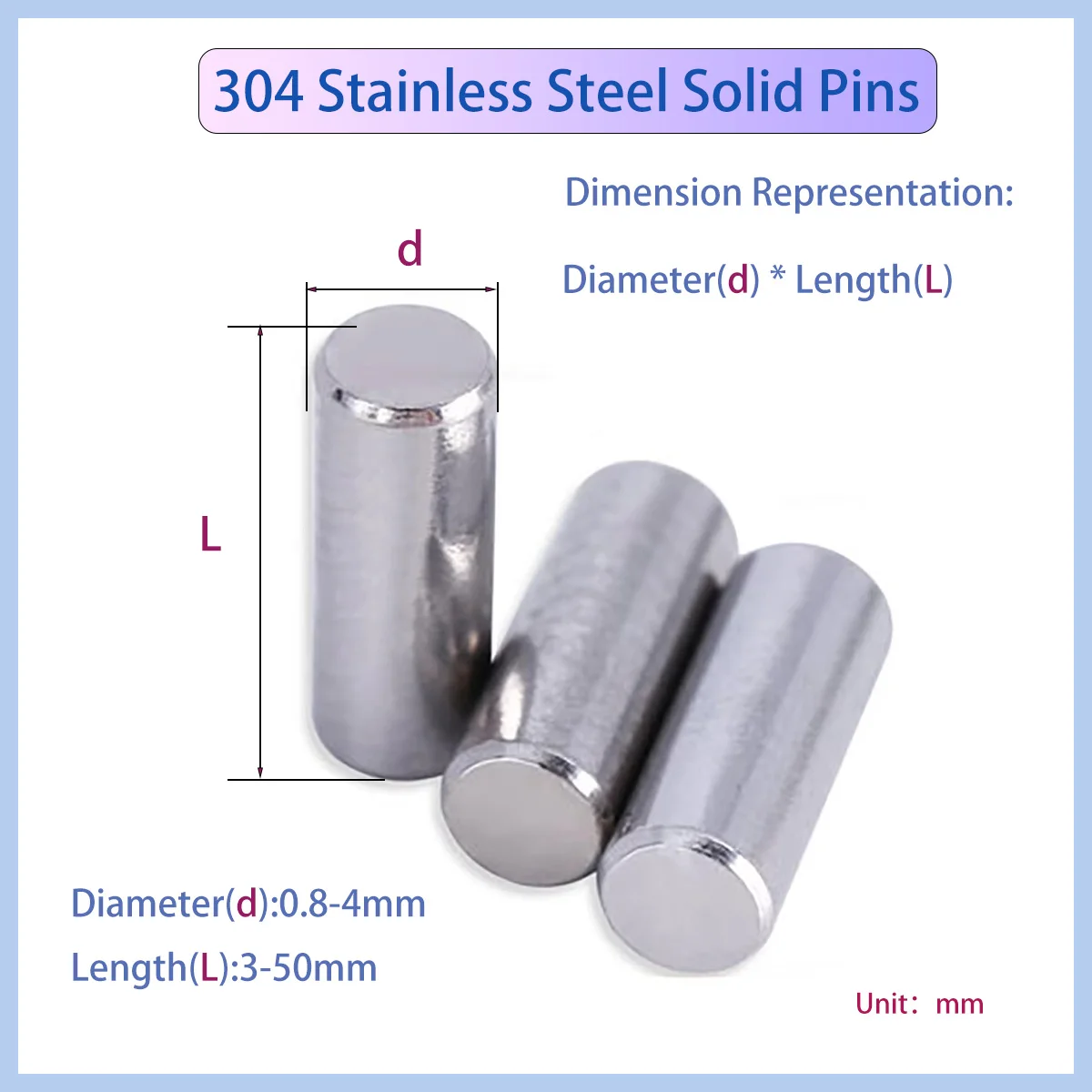

M0.8M1M1.2M1.5M1.6M1.8M1.9M2M2.5M3M4 304 Stainless Steel Solid Cylindrical Dowel Pins
