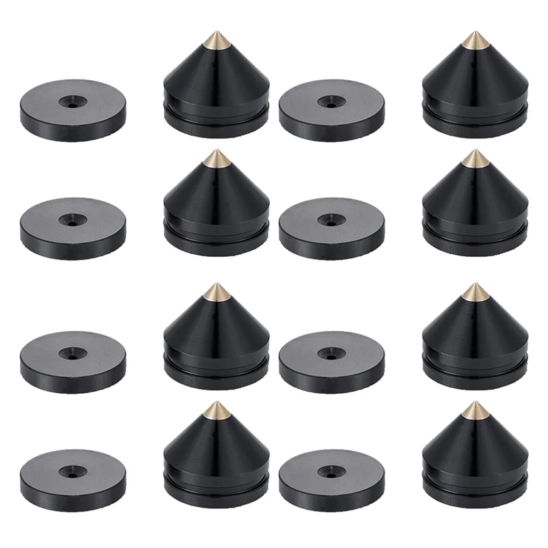 8 Set Speaker Stand Feet Foot Pad Aluminium Alloy Metal Spikes Cone Floor Foot Nail Black