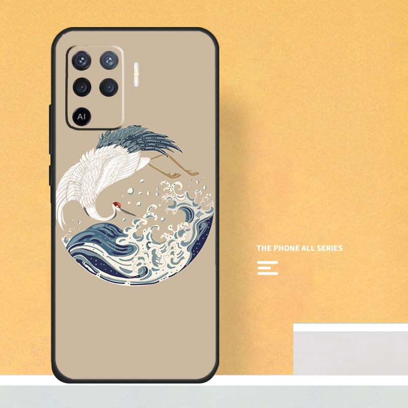 Art Crane Waves For OPPO A96 A76 A16 A54 A74 A94 A98 A78 A58 A5 A9 A52 A72 A53S A54S A15 A17 A57 A77 Case image 5