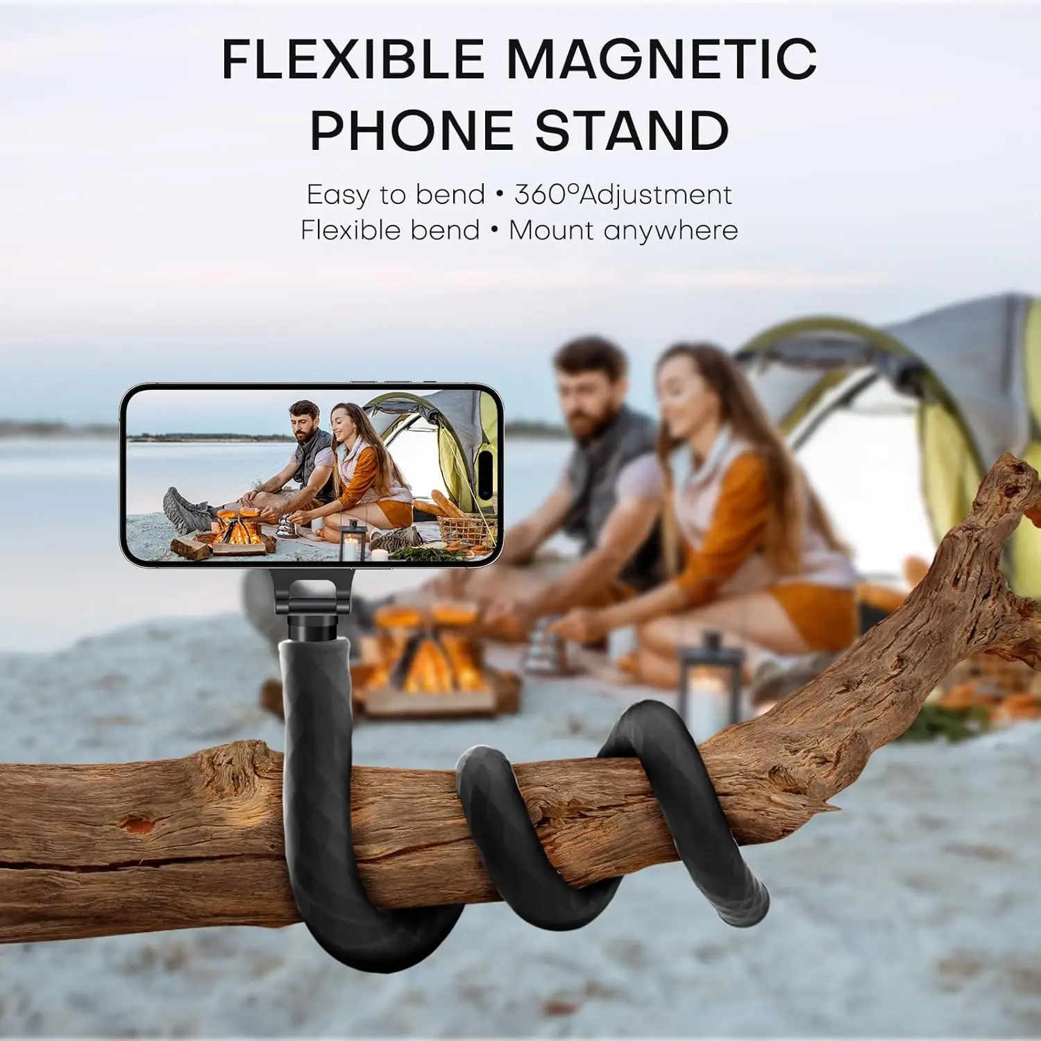 Magnetic Phone Holder with 1/4 Screw Flexible Tripod Phone Stand Stick Pole for Magsafe IPhone Samsung Bendable Phone Holder