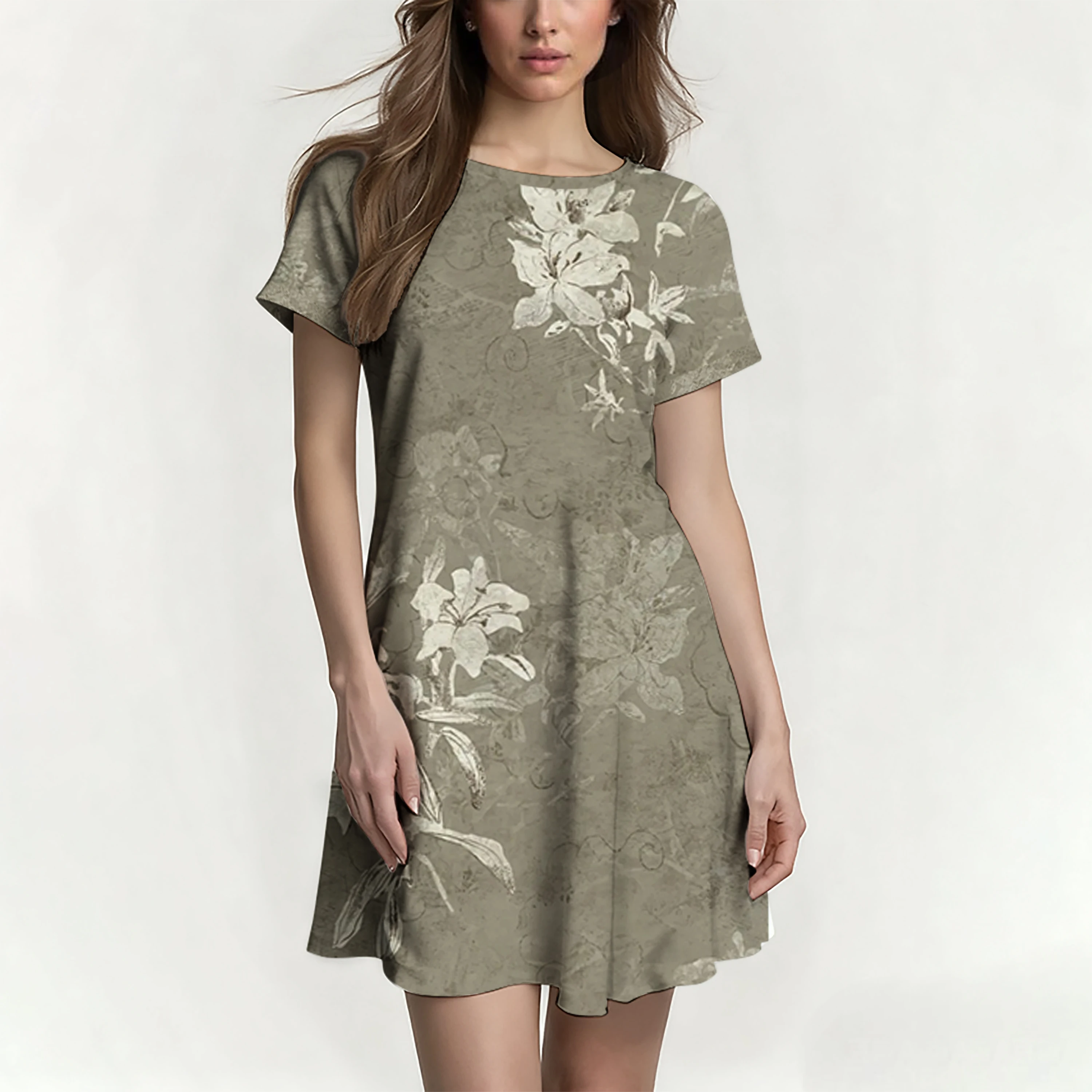 Sommerkleid in A-Linie für Damen mit Raglanärmeln, Rundhalsausschnitt, Streifenmuster, lässig, bequem, stilvoll, atmungsaktiv und weich.