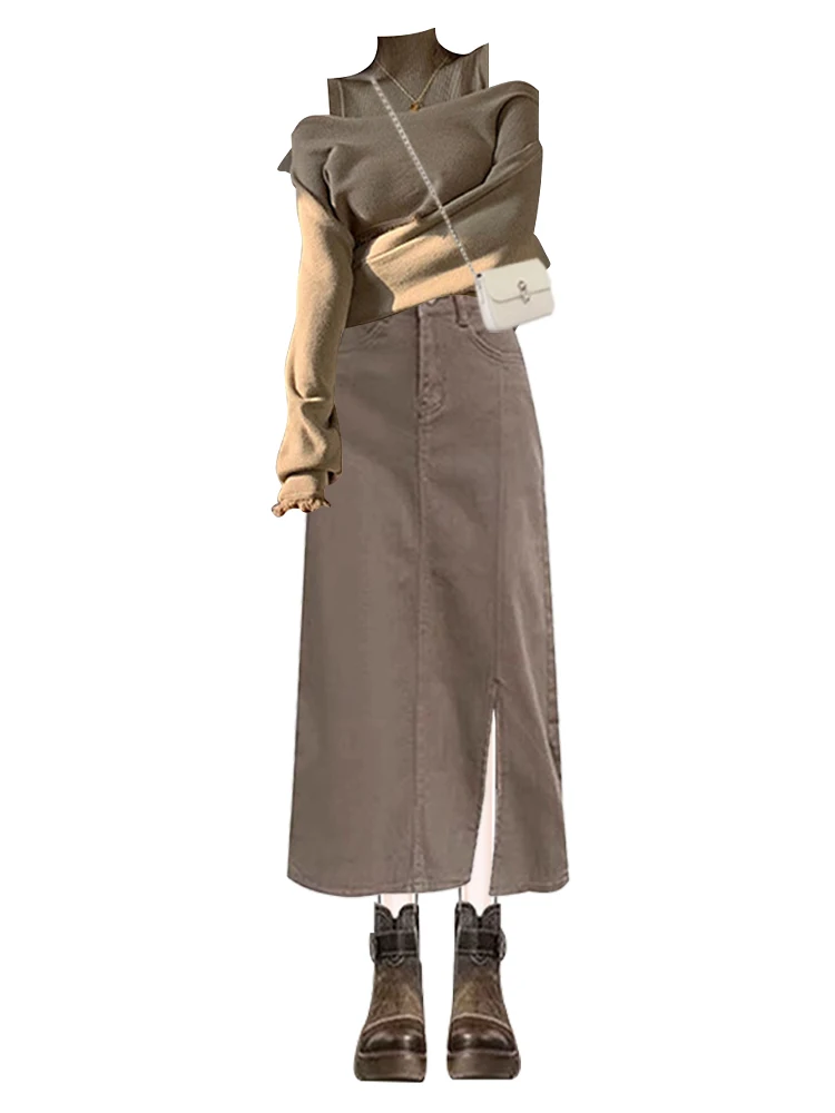 Einzigartige Koreanische Sle Gestrickte Weste Top Inneren Tragen Abnehmen f Rock T Stück Set Herbst Neue Ankunft Frauen Faion Ensemble