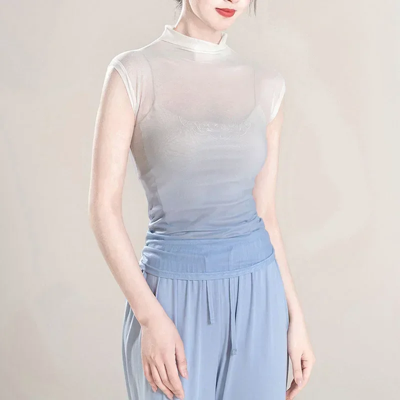 Summer gradual change short-sleeved turtleneck top classical dance practice clothes body training gauze adult women