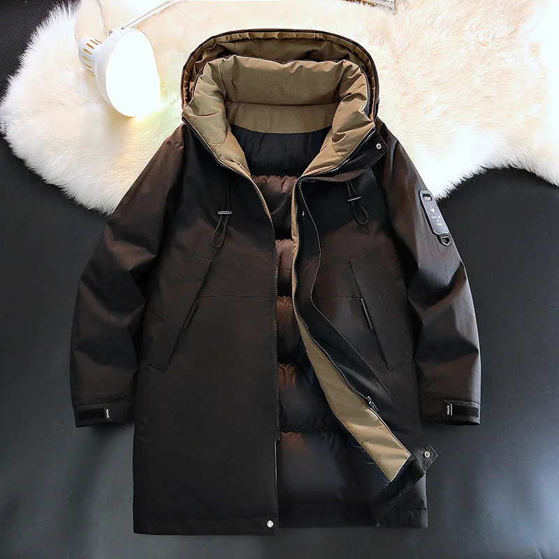 2025 High-Quality Men's Brand Winter Down and Cotton Coat, Men's Mid-Length Coat, Winter Thick and Warm Cotton Jacket Coat