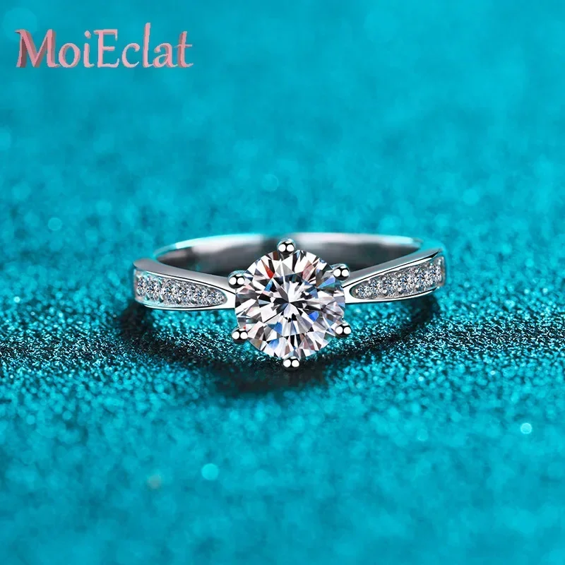 Luxury Platinum Pt950 Ring, Dazzling 0.5/1/2/3 Carat Moissanite Diamond Korean Six Claws Micro-set Rings for Women Jewelry