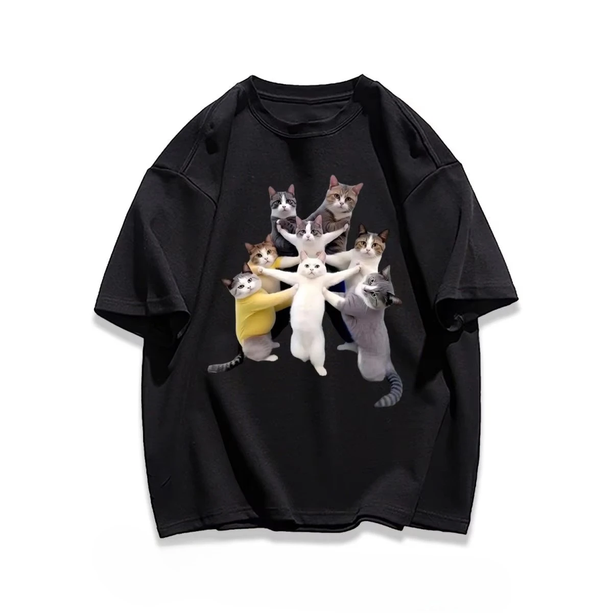 

Весна-лето 2026, корейская версия модной персонализированной футболки с короткими рукавами и принтом кота для пары