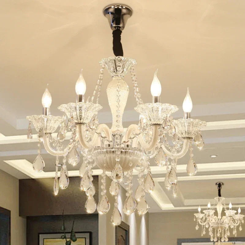 European Crystal Pendent Lamp White Candle Lamp Luxury Art Living Room Restaurant BedroomVilla Hotel KTV Chandelier