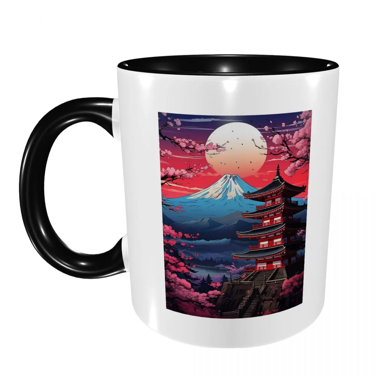 Japan Sakura Cherry Blossoms With A Red Rising Sun Mug Funny Ceramic Coffee Cups Tea Mugs Milk Cup Drinkware Gifts for Friends