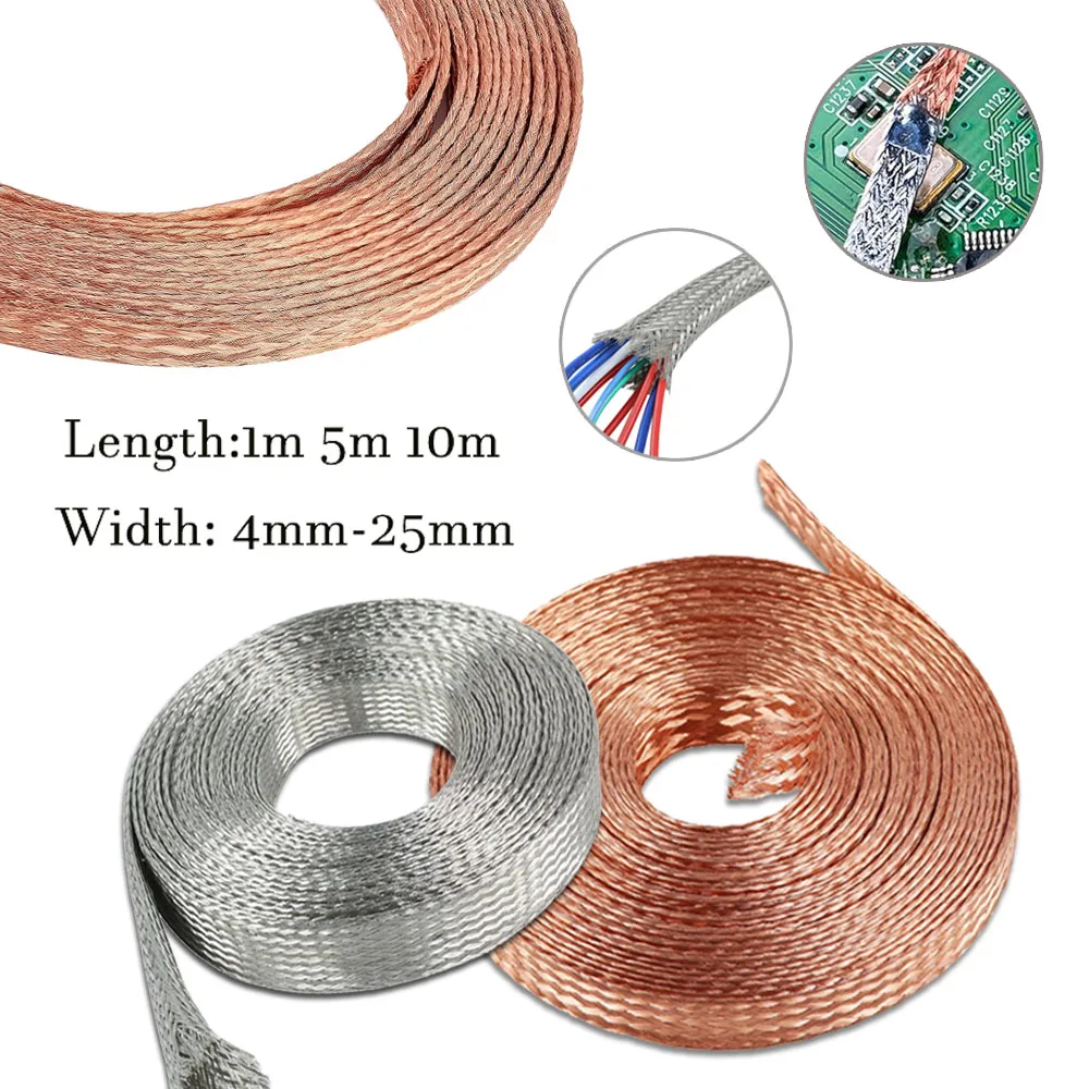 

Copper Braided Sleeve Width 2/4/6/8/10/12/15/18/25mm Tinned Plating Expandable Wire Cable Screening Shielded Metal Sheath