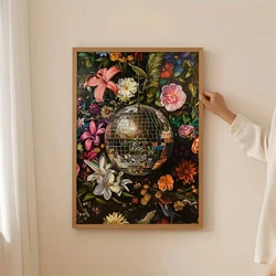 1PC Interior Disco Ball Flowers Posters and Prints Canvas Painting Vintage Mirror Ball Pictures for Bedroom Kitchen Home Decor