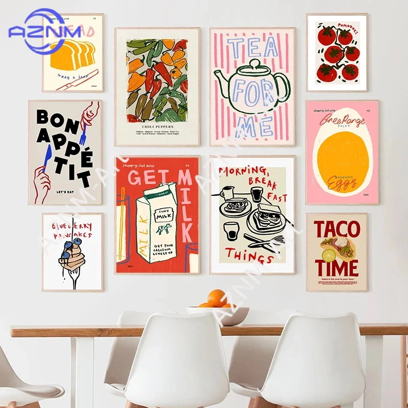 Chillies Poster Chef's Kiss Print Bread Coffee Fruit Illustration Painting Wall Picture Kitchen Aesthetic Decoration Gift Poster