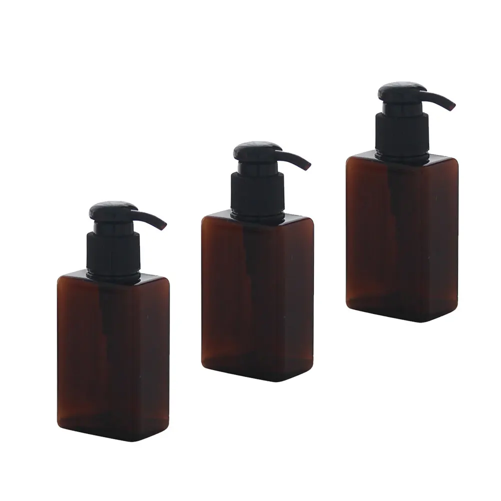 

3Pcs Brown Plastic Shampoo Bottle Reusable Shower Gel Dispenser Portable Liquid Soap Container Travel Size Bottle with Pump