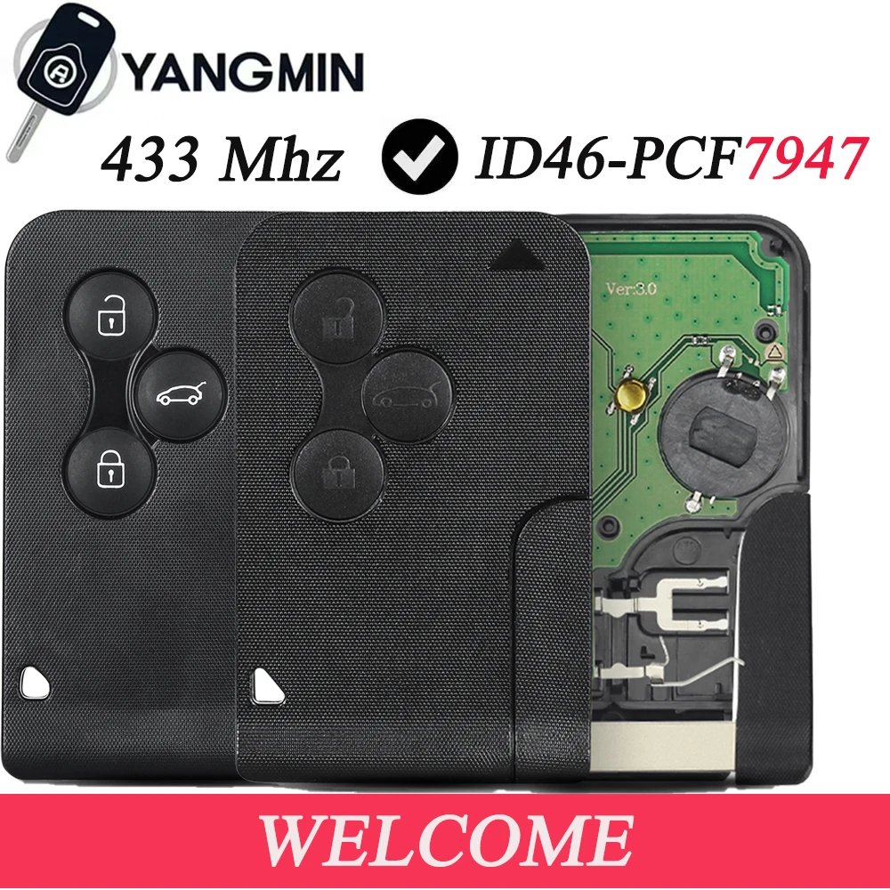 

Remote Key For Renault Megane 2 3 Scenic Clio 2003-2008 Emergency Grand Smart Card 433Mhz ID46 PCF7947 Chip 3 Button car key