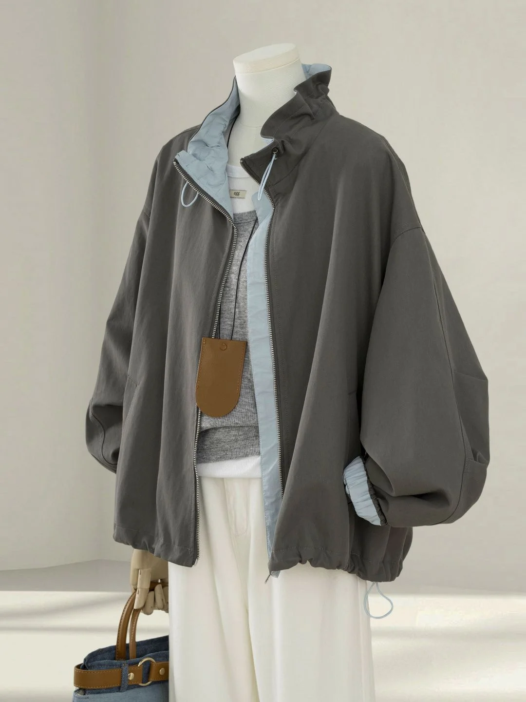 Korean Style Lazy Fashion Short Stand Collar Workwear Jacket Women's Small Size Autumn New Casual Short Jacket Polyester Fiber