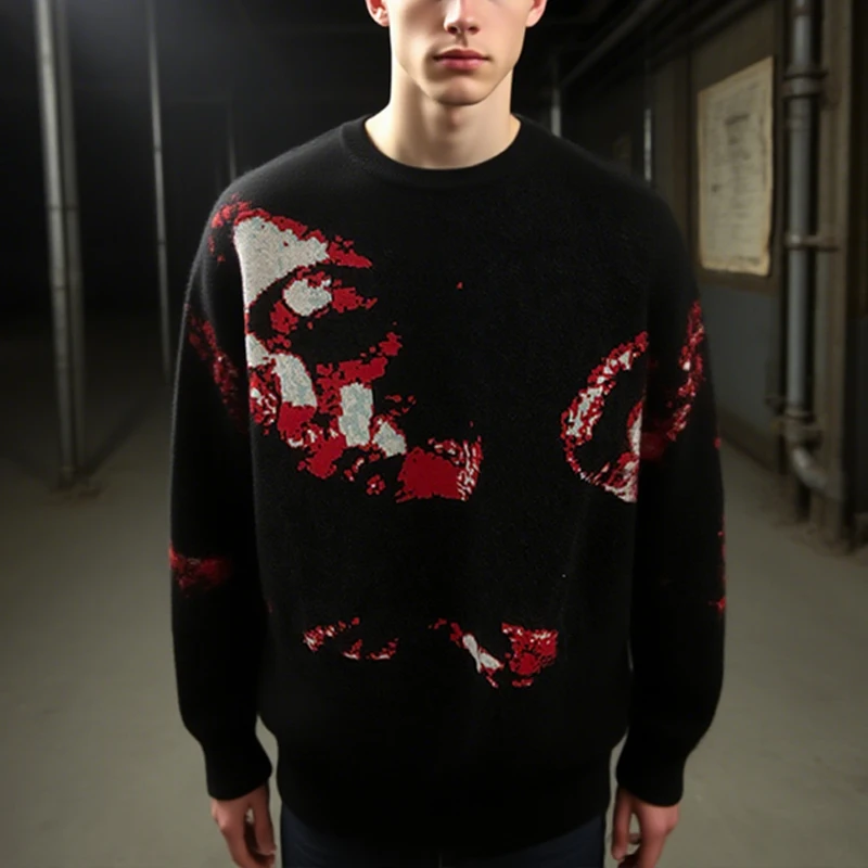 Halloween Gothic Eye Pattern Sweater Men's and Women's Extra Large Knitted Hoodie Harajuku Street Wear Y2K Aesthetic Top