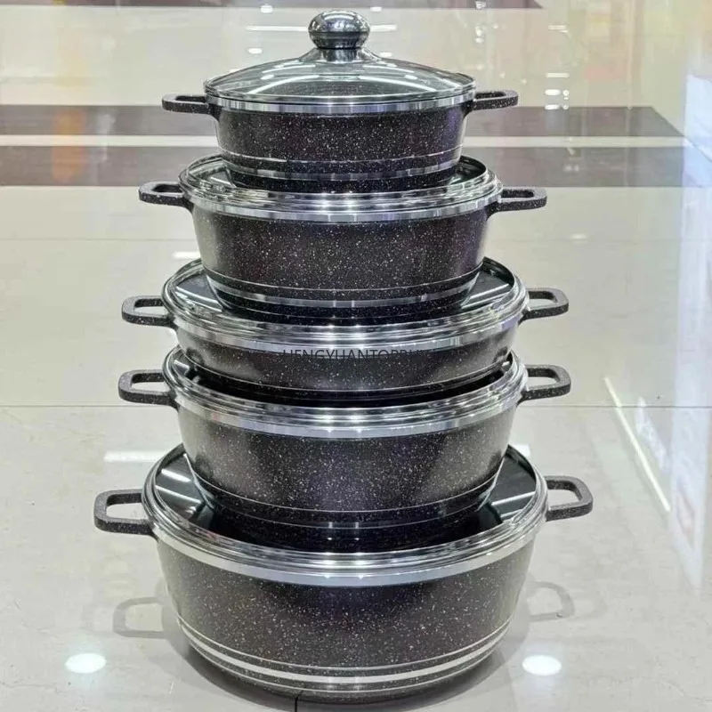 5-Piece Non-Stick Aluminum Cookware Set with Lid (20/24/28/32/28cm) Restaurant Grade for Home and Hotel Use
