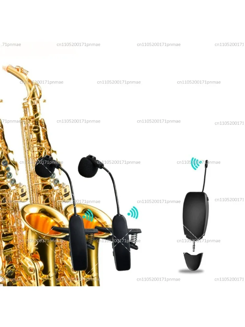 UHF Wireless Saxophone Microphone with Receiver Transmitter Clip on System for Trumpets Musical Instruments
