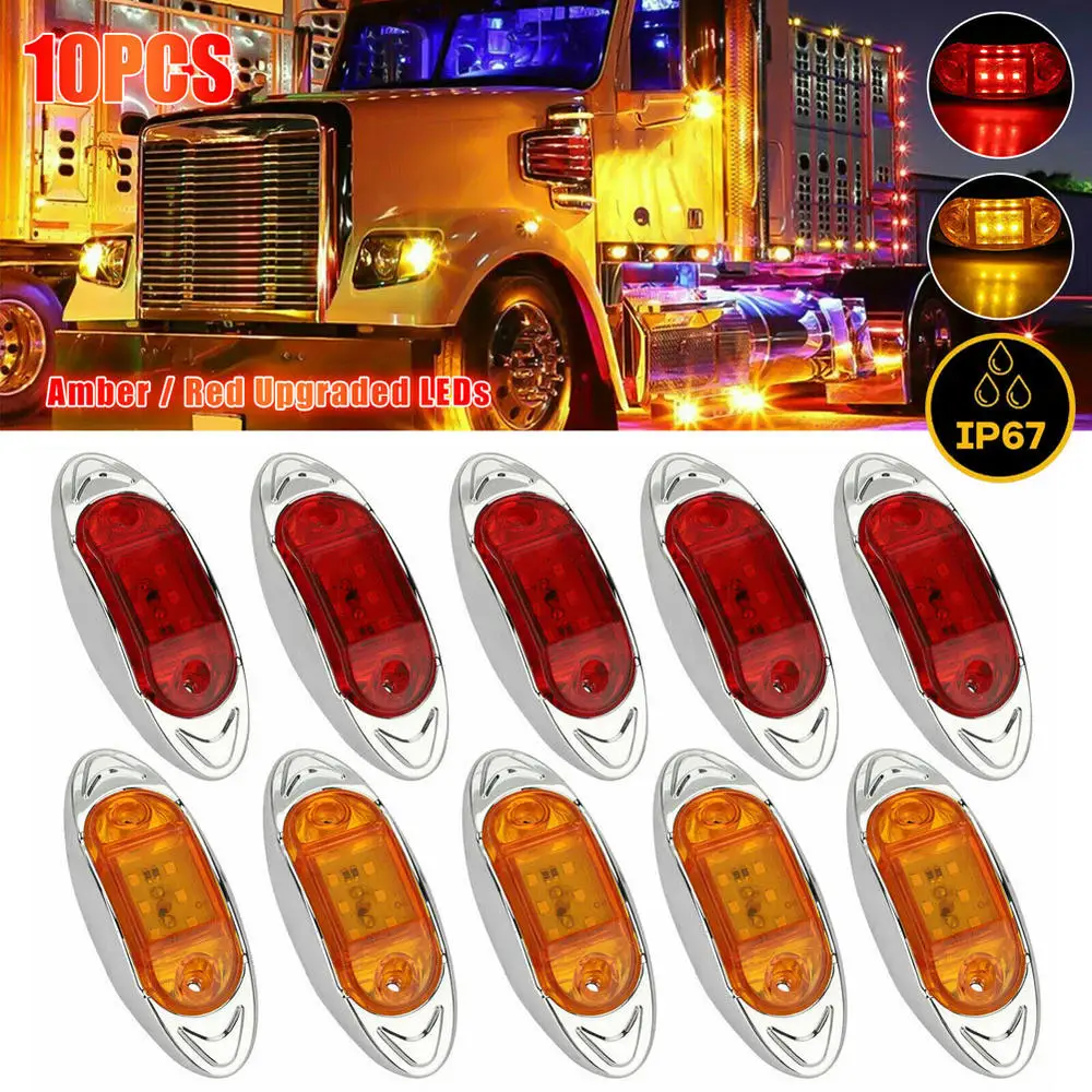 

10Pcs Amber/Red 6LED Truck Trailer Side Marker Indicators Light Car Signal Brake Rear Warning Clearance Lamp 12V 24V Waterproof