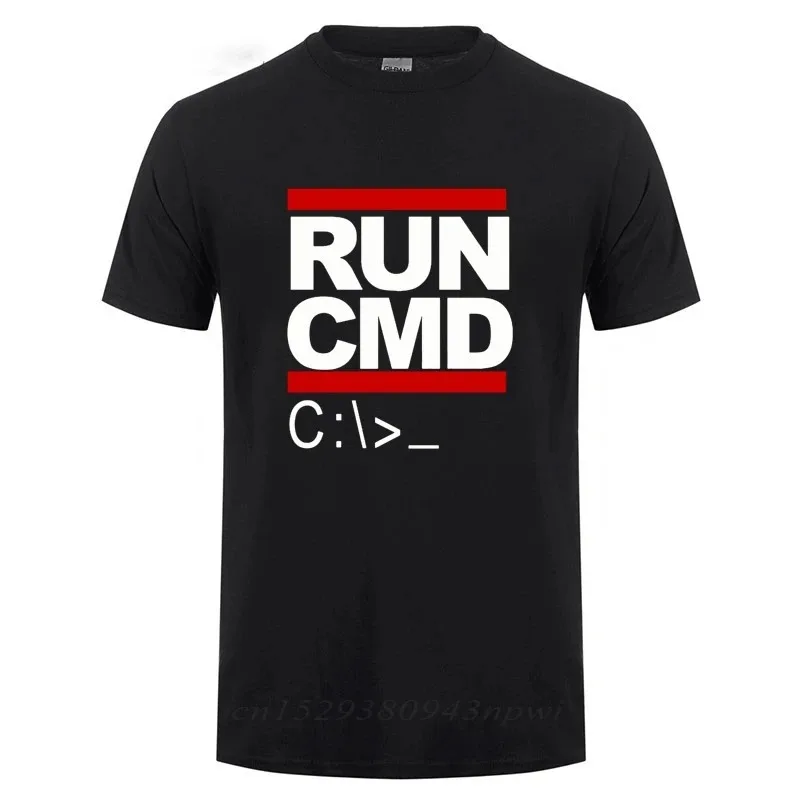 Run Cmd Computer Programmer Tshirts Funny Birthday Gift for Man Boyfriend Husband Summer 2024 Short Sleeve Cotton T-Shirt