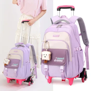 School Rolling Backpacks School bags for Girls Trolley Bag with Wheels Waterproof Orthopedic School Bag Student Wheeled – view 1