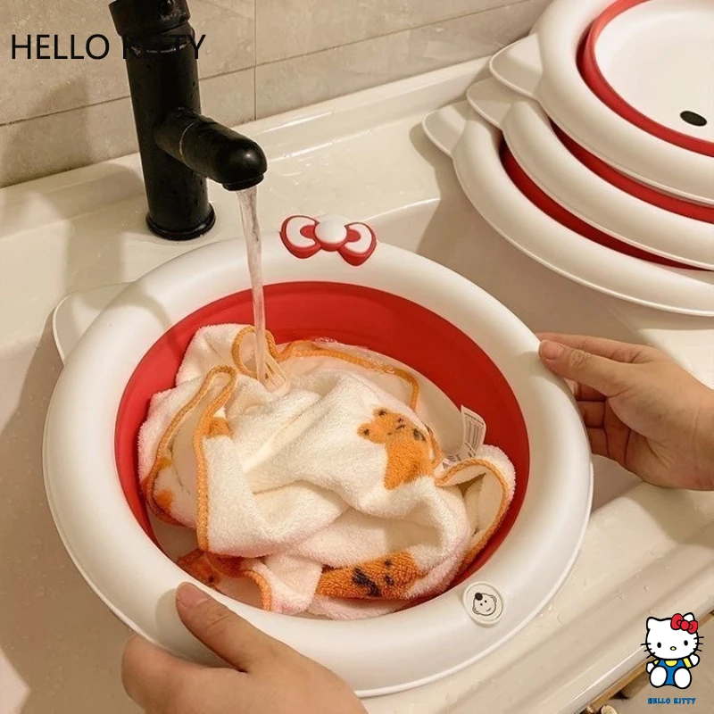 حوض غسيل هالو كيتي قابل للضغط، صديق للبيئة، مادة البولي بروبيلين، قابل للطي، هدية لتوفير المساحة المنزلية