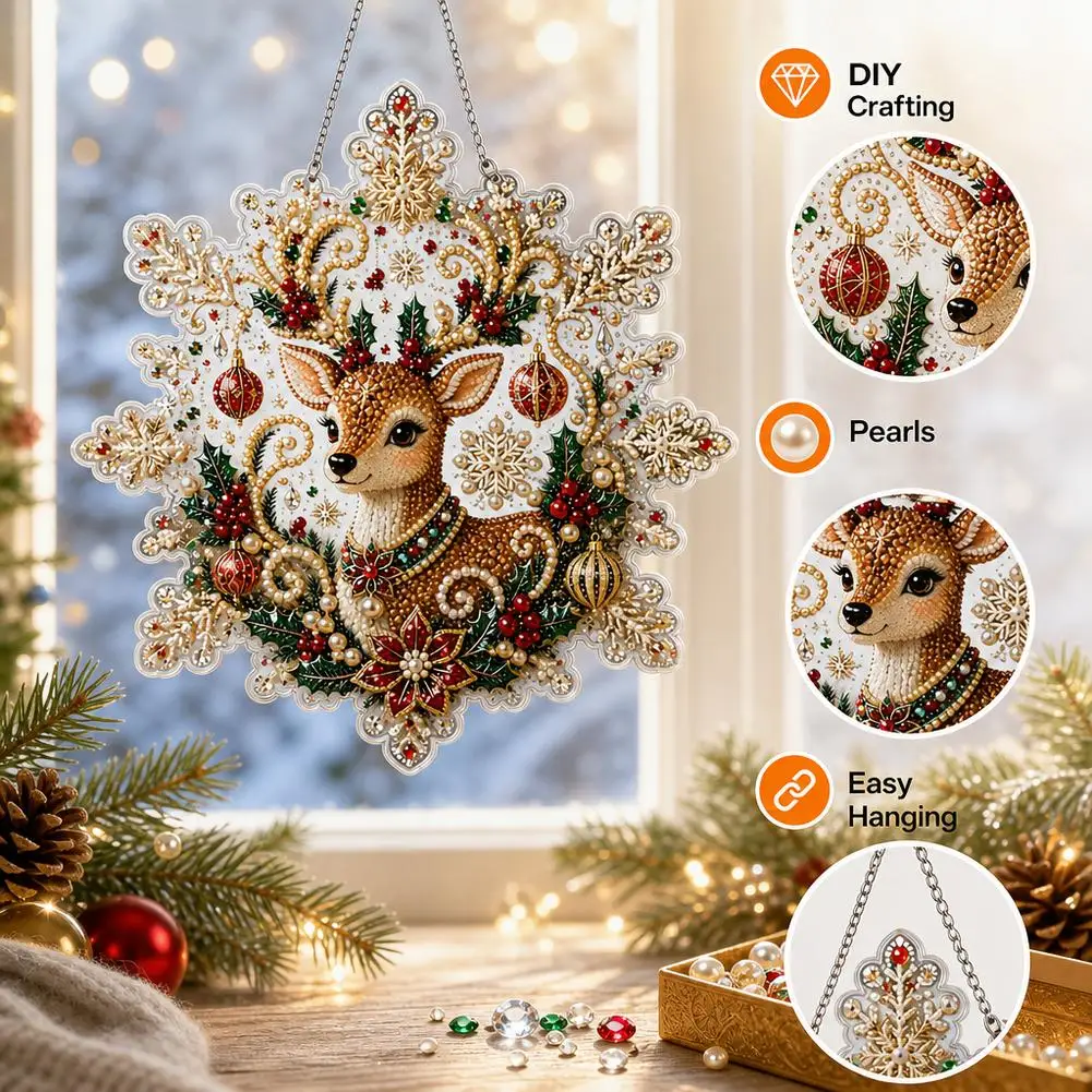 DIY Pearl Beads Diamond Painting Craft Kit Snowflake Suncatcher Pendant Pearl Painting Material Package Christmas For Wall Decor - view 3