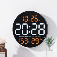 Remote Control 10 Inch LED Wall Clock Brightness Adjustable Temperature/ Humidity Display Hanging Digital Clock Auto Dimming