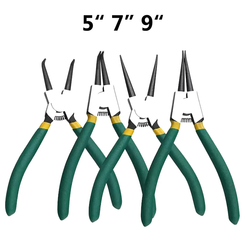 Heavy Duty Snap Ring Pliers Set 5/7/9 Inch Internal External Circlip Pliers Kit Straight Bent Jaw for Retaining Ring Removal