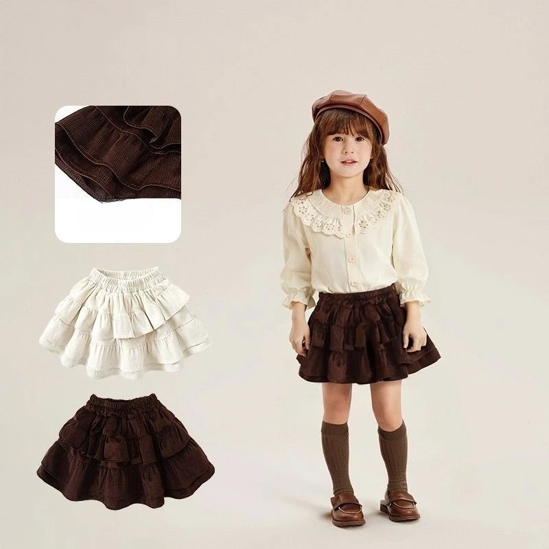 

Autumn and Winter New Girls Half Skirt Autumn Corduroy Children Stylish Fluffy Cake Skirt Children Short Skirt