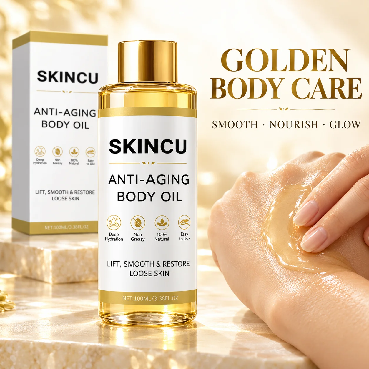 SKINCU Anti-Aging Body Oil 100ml Deep Hydrating Non-Greasy  Smooth & Firm Skin Restore Loose Skin Natural Moisturizing Body Care