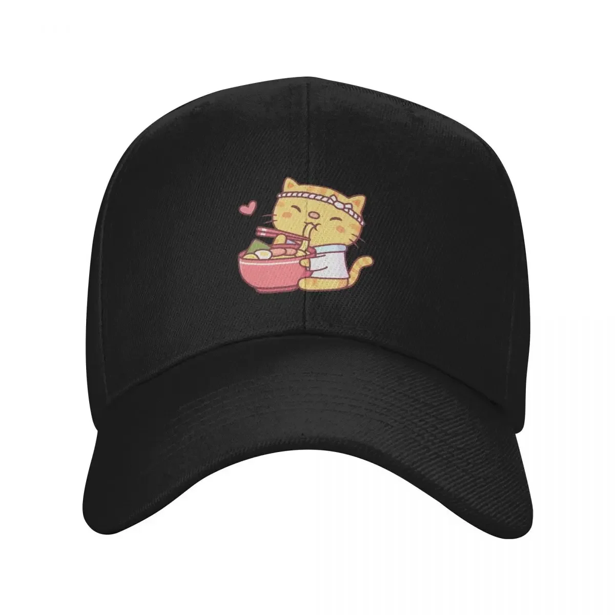 Cute Tabby Cat Chef Eating Ramen Noodles Baseball Cap Beach Outing Icon Men Hats Women's