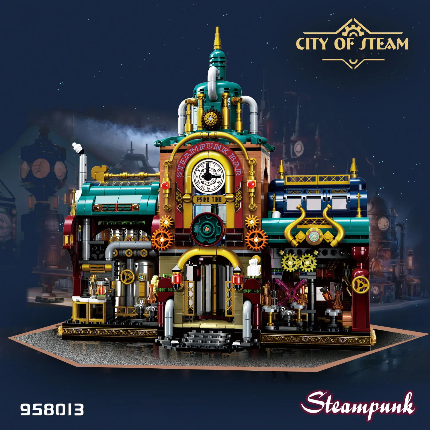 

Creative Building Bricks City Street View Punk Steam Bar Model Construction Steampunk Architecture Mini Block Educational Toys