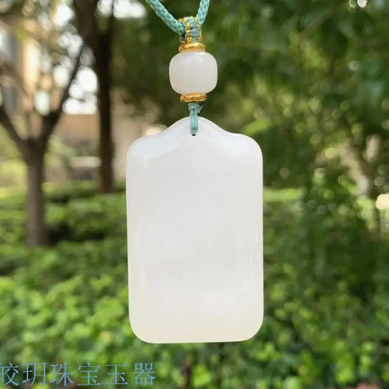 

30*50mm Natural Nephrite White Hetian Jade Rectangular Blank Pendant Necklace Men Women Fine Jewelry Lucky Charms Amulets