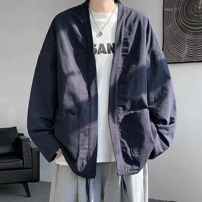 

Loose Casual Men's Double-Sided Wear V-Ne Jaet Spring Autumn Japanese Sle No Button Outerwear Trendy Youth ular