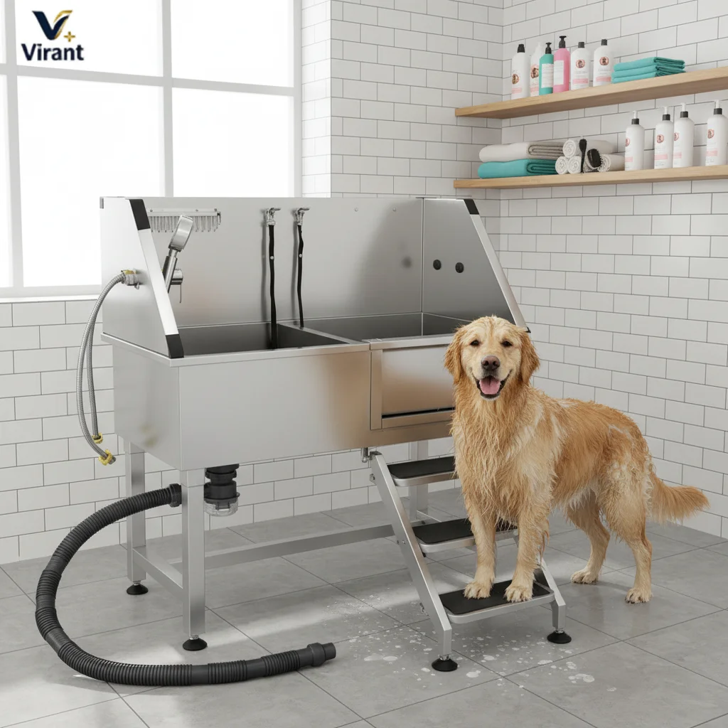 Heavy Duty 304 Stainless Steel Foldable Pet Bath Tub For Pet Salon And Backyard Use