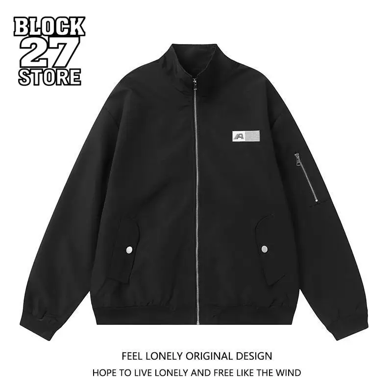 

Harajuku куртка-бомбер с вышивкой букв для мужчин, уличная одежда больших размеров, пальто для пар, весна-осень, свободная модная повседневная модная верхняя одежда