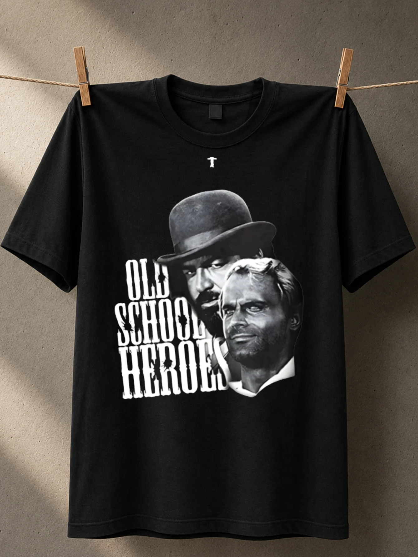 Old School Heroes  and  western duo portrait with bold distressed title and classic cinema mood  Unisex All T-Shirt