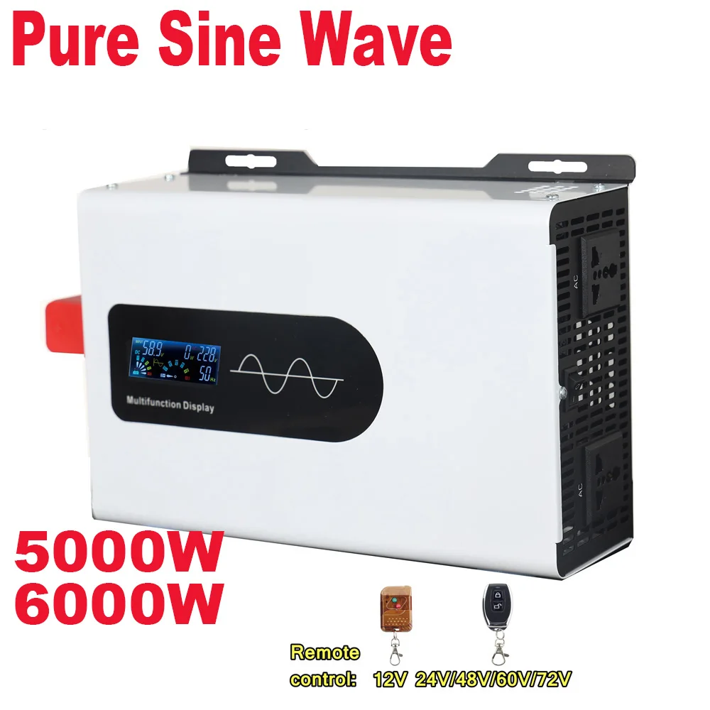 Remote Control Pure Sine Wave Inverter DC 12V/24V to AC 220V 230V 50/60Hz Voltage Display 5000W/6000W Car Inverter EU Socket