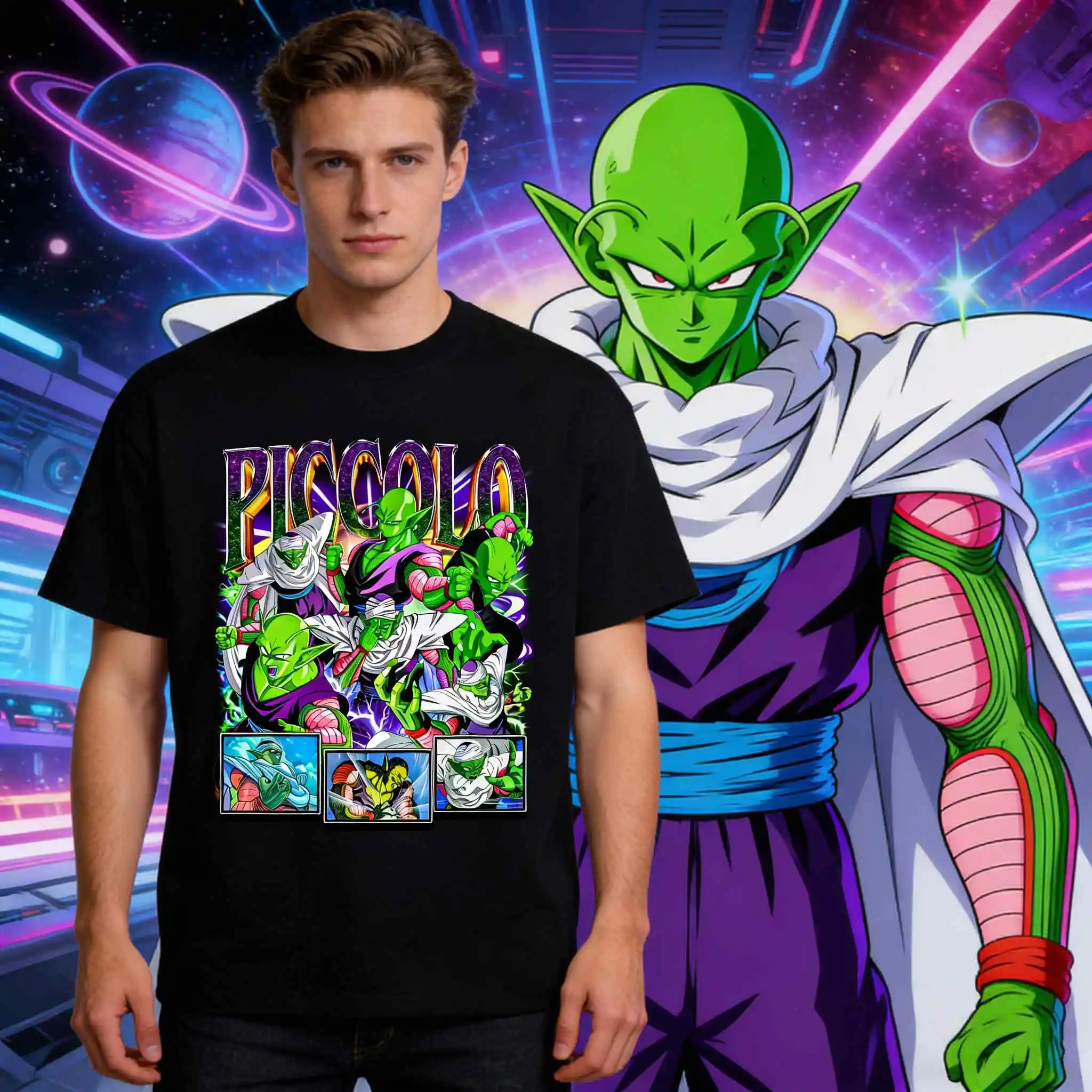 2026 Sommer Dragon Ball Piccolo Vintage Anime T-Shirt Herren Reine Baumwolle Gewaschene T-Shirts Lässige Lockere Sport-Alltags-Kurzarm-Shirts