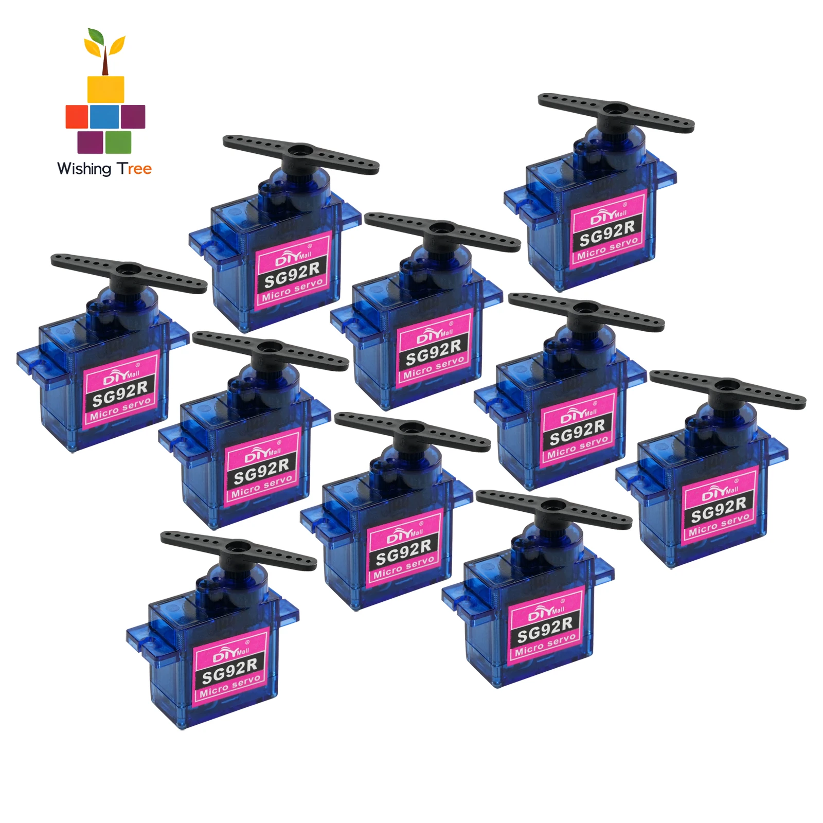 SG92R Micro Servo 9g 4.8V-6V 90/180/270 Degree Angle Controllable 360 Continuous Rotation for RC Cars (Pack of 10)