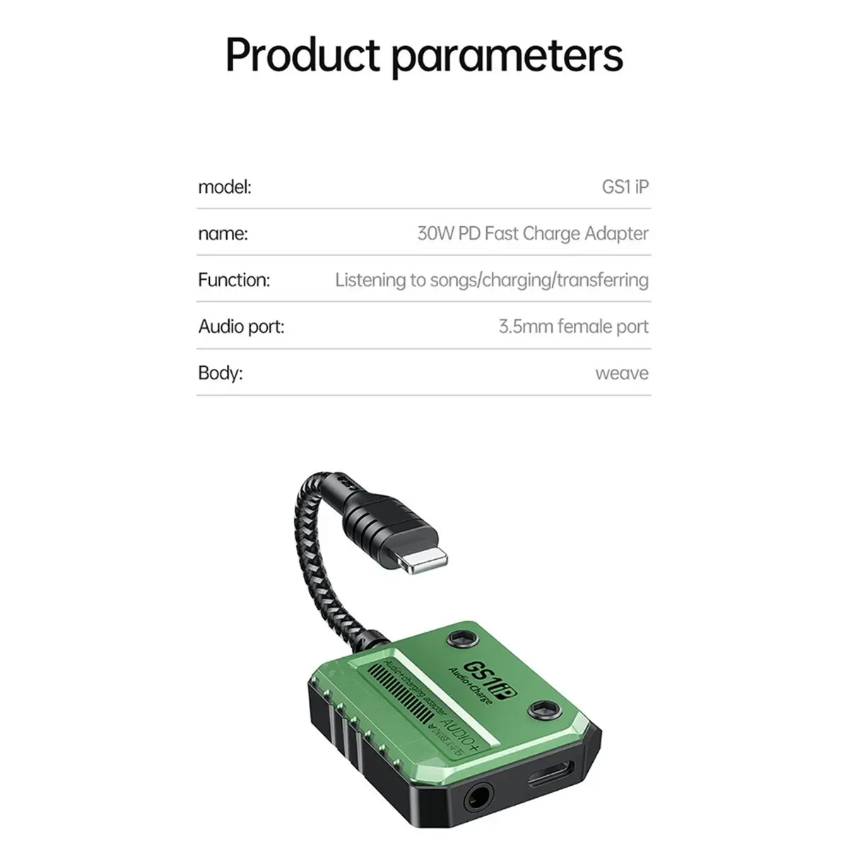 (A32M) GS1 30W Schnell-Ladeadapter Audio-Adapter für iPhone Aux 3,5mm Audio-Konverter für iPhone 12/13/14