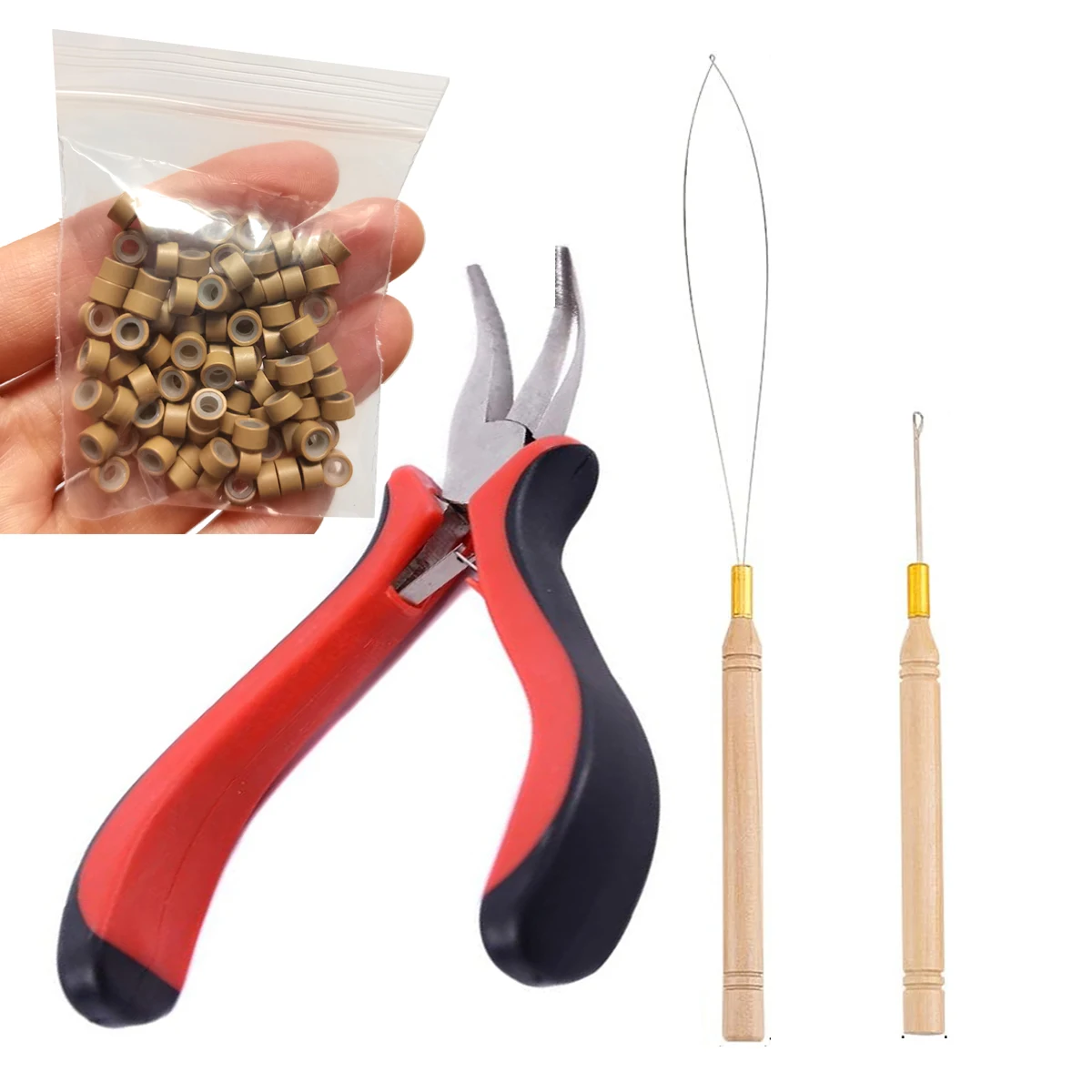 1Sets Hair Extension Pliers Kit 100Pcs Micro Links/Beads+1Pc Pulling Needle+1Pc Micro Rings+1Pc Hair Pliers Tools