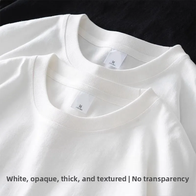 قميص أبيض بأكمام طويلة من القطن الخالص ثقيل الوزن برقبة مستديرة قميص أساسي للارتداء الداخلي بأسلوب عادي مريح يناسب جميع المواسم