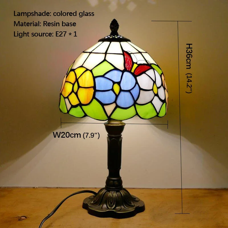 Hongcui Tiffany Table Lamp American Retro Living Room Bedroom Lamp Luxurious Villa Hotel  Stained Glass Desk Lamp