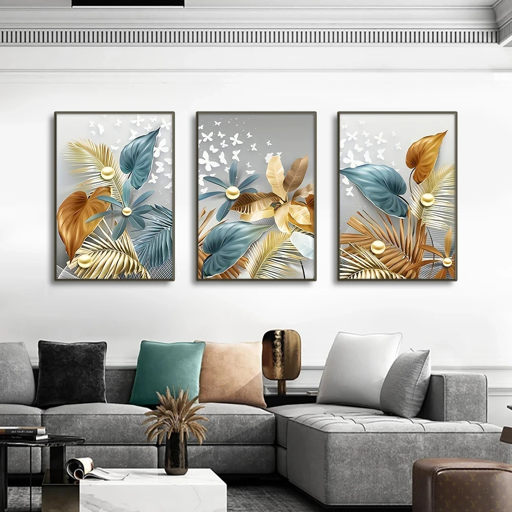 3pcs Modern Golden Butterfly Leaves DIY Diamond Painting Art Full Diamond Mosaic Cross Stitch Kits For Living Room Cuadros Decor