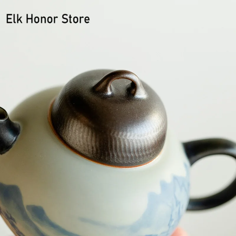 150ml Pure Hand-painted Landscape Ceramic Teapot Retro Matte Glaze Pot with Ball Hole Filter Chinese Tea Brewing Kettle Teawre