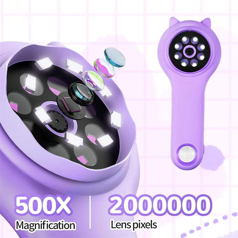 1pc500x microscópio digital portátil para crianças com 8 luzes led ferramenta científica portátil para aprendizagem de exploração biológica ao ar livre